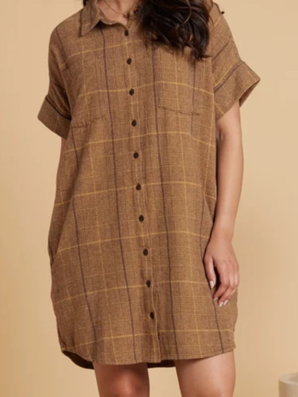 NWT Short Sleeve Button Down Dress Plaid by Known Supply Size M (oversized)